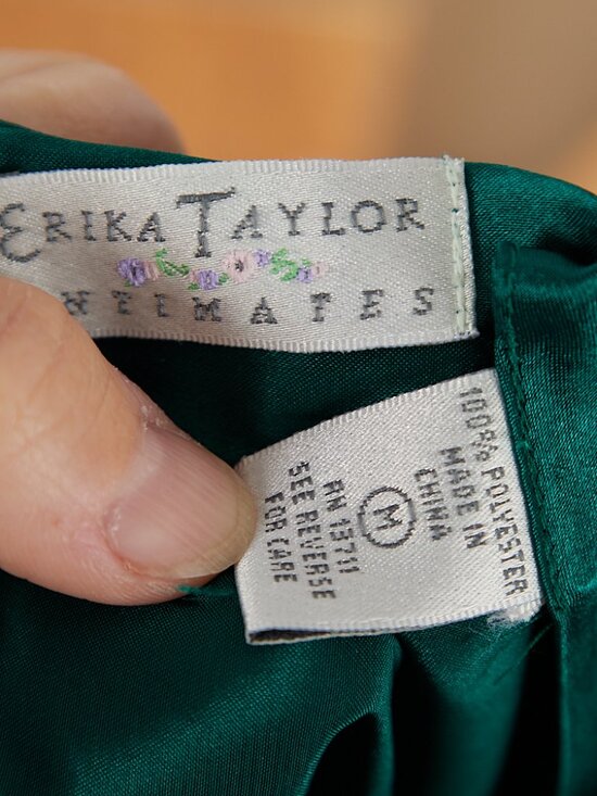 Vintage Intimate Emerald Green Embroidered Shiny Satin Nightie Slip Dress Medium - Picture 7 of 7